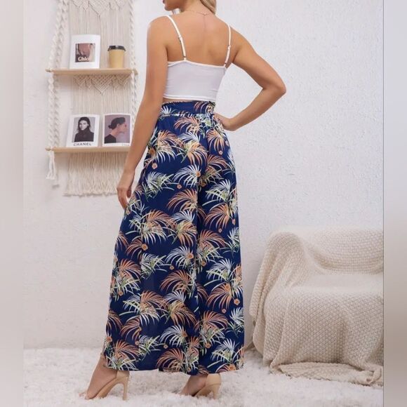 Boho Tropical Print Two-piece Set, Crop Cami Top & Split Pants Outfit sz.xl - Picture 6 of 6